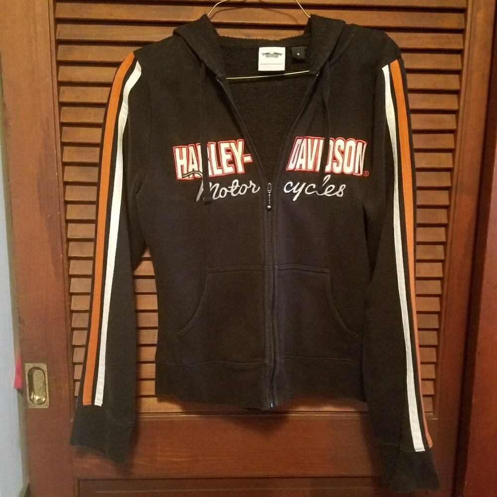 Harley-Davidson Black Hoodie with Orange and White Stripes